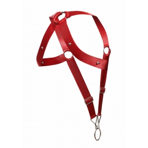 Harnais élastique et Cockring CROSSBACK Dngeon Rouge