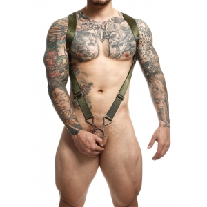 Harnais élastique et Cockring STRAIGHT BACK Vert Kaki