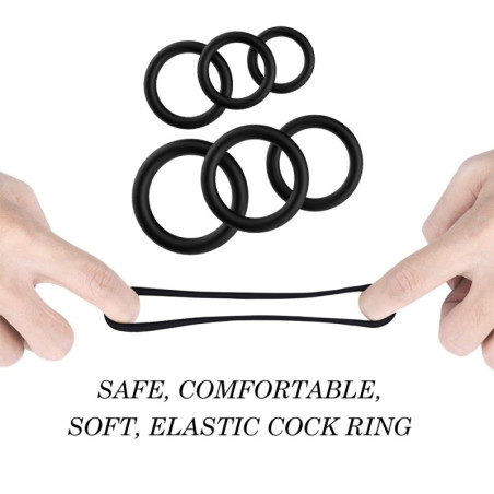 Lot de 6 Cockrings en silicone STAY STRONG Noir