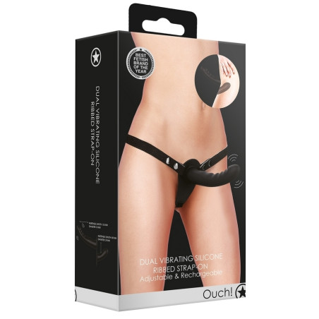 Gode ceinture double Vibrant DUAL VIBRATING Ouch! 15 x 3.3cm Noir