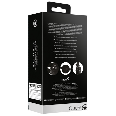Muselière sm avec bâillon boule HEAD HARNESS de Ouch! Noire