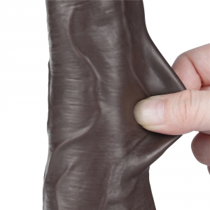 Gode réaliste avec bourses SLIDING SKIN Noir 16 cm