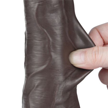 Gode réaliste avec bourses SLIDING SKIN Noir 16 cm