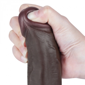 Gode réaliste avec bourses SLIDING SKIN Noir 16 cm