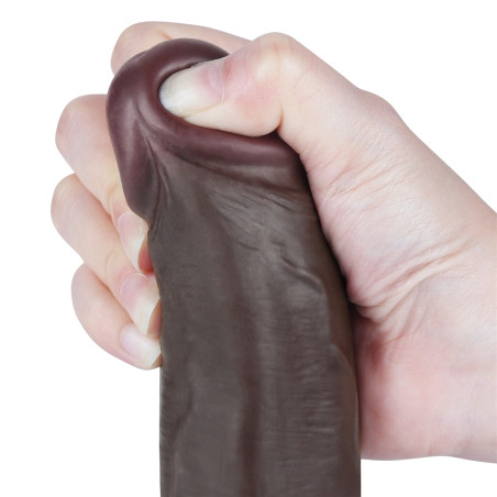 Gode réaliste avec bourses SLIDING SKIN Noir 16 cm