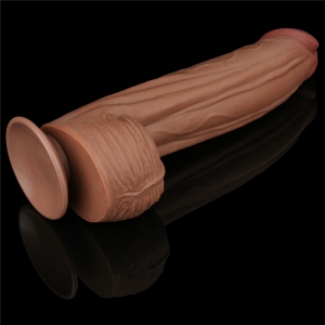 Gode Réaliste avec Bourses SLIDING SKIN 23 x 6cm Marron Lovetoy