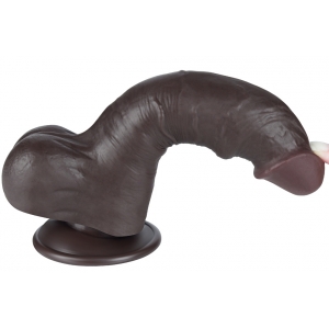Gode réaliste avec Bourses SLIDING SKIN Noir 14.5 cm