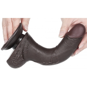 Gode réaliste noir SLIDING SKIN avec Bourses 14 cm