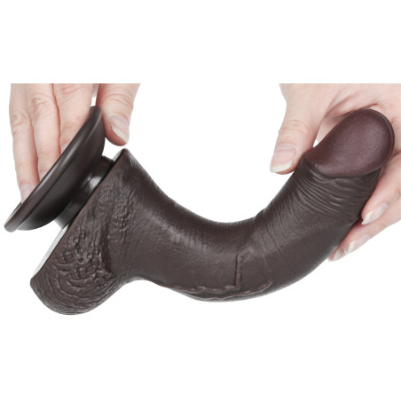 Gode réaliste noir SLIDING SKIN avec Bourses 14 cm