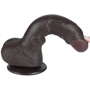Gode réaliste noir SLIDING SKIN avec Bourses 14 cm