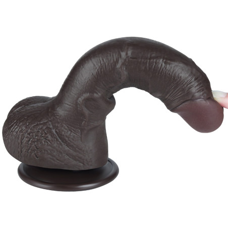 Gode réaliste noir SLIDING SKIN avec Bourses 14 cm