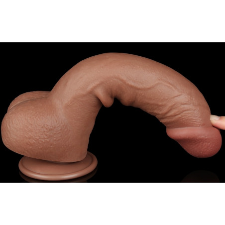 Gode Réaliste avec Bourses SLIDING SKIN 18 x 4.7cm Marron Lovetoy