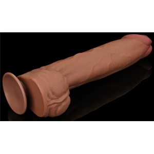 Gode Réaliste XL avec Bourses SLIDING SKIN 27 x 6.5cm Marron Lovetoy
