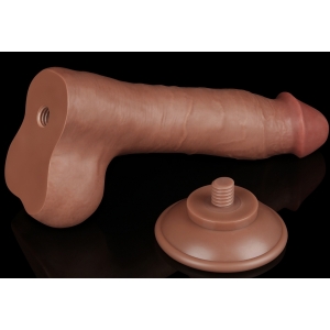 Gode réaliste avec bourses SLIDING SKIN marrron 14.5 cm