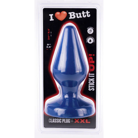 Plug bleu CLASSIC XXL I Love Butt de 20 x 9 cm