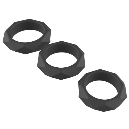 Lot de 3 cockrings Silicone HEAVY C-RING Noirs