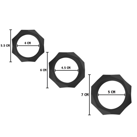 Lot de 3 cockrings Silicone HEAVY C-RING Noirs