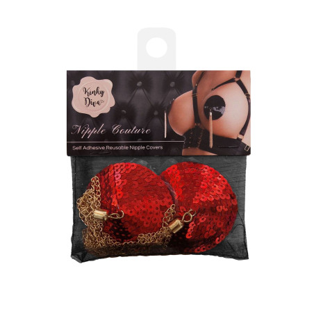 Cache-Tétons Sequin avec Chaîne NIPPLE COUTURE Rouge Kinky