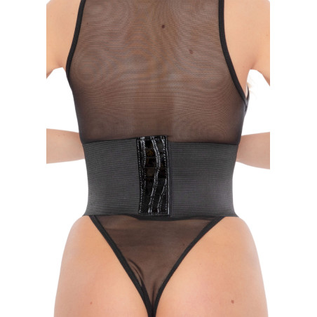 Corset À Lacets Croco CINCHERY Noir Brillant