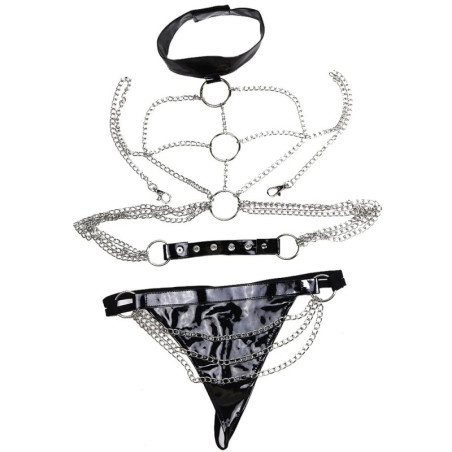 Ensemble Harnais String MULTI CHAINS Noir