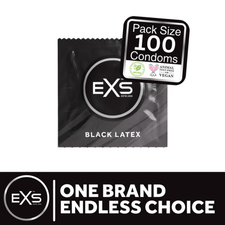 Préservatifs noirs BLACK LATEX de EXS 54 mm| Pack de 100