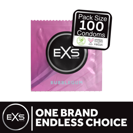 Préservatifs goût BUBBLEGUM de EXS 56 mm | Pack de 100