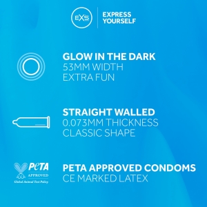 Préservatifs phosphorescents GLOWING 53 mm | Pack de 100