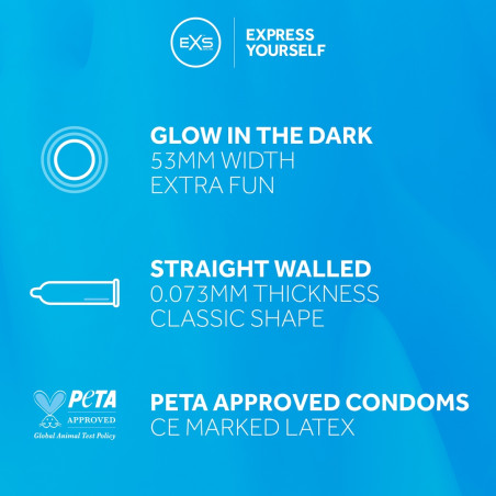 Préservatifs phosphorescents GLOWING 53 mm | Pack de 100