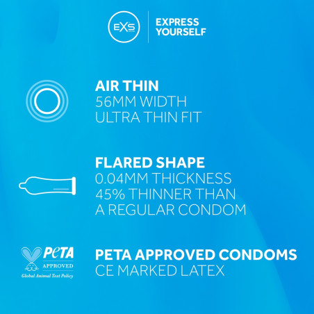 Préservatifs fins AIR THIN de EXS 56 mm | Pack de 144