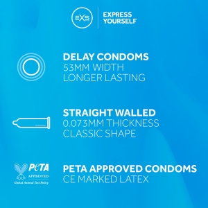 Préservatifs retardant DELAY ENDURANCE de EXS 53mm | Boîte de 48