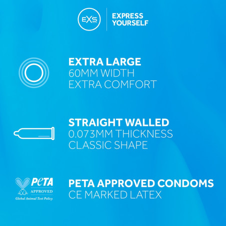 Préservatifs en latex XXL MAGNUM de EXS 60mm | Boîte de 48