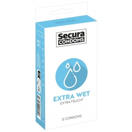 Préservatifs lubrifiés EXTRA WET de SECURA CONDOMS 53mm | Boîte de 12