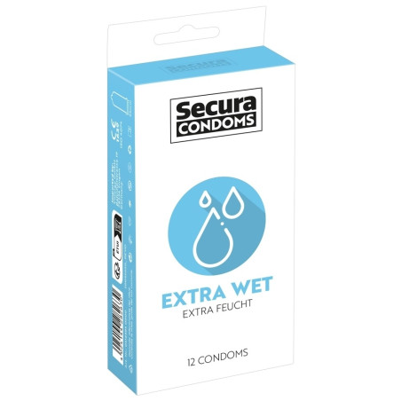 Préservatifs lubrifiés EXTRA WET de SECURA CONDOMS 53mm | Boîte de 12