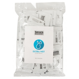 Préservatifs lubrifiés EXTRA WET de SECURA CONDOMS 53mm | Pack de 100