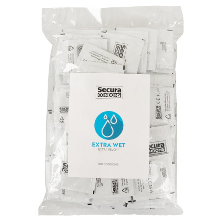 Préservatifs lubrifiés EXTRA WET de SECURA CONDOMS 53mm | Pack de 100