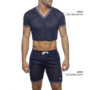 Crop Top SLAM V-NECK Bleu marine de Addicted