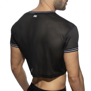 Crop Top noir SLAM V-NECK Tissu micro-perforé de Addicted