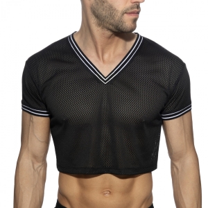 Crop Top noir SLAM V-NECK Tissu micro-perforé de Addicted