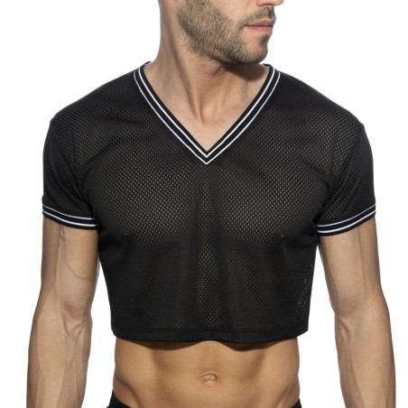 Crop Top noir SLAM V-NECK Tissu micro-perforé de Addicted