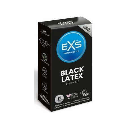 Préservatifs noirs BLACK LATEX 54 mm de EXS | Boîte de 12