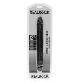 Double Gode STRAIGHT SLIM 30.5 x 3.5cm Noir Relief 2