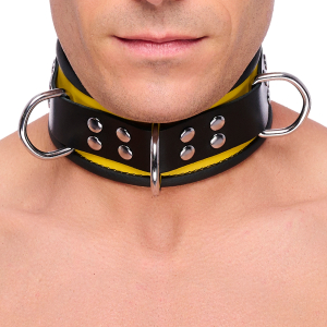 Collier en cuir 3 Anneaux D | Jaune-Noir
