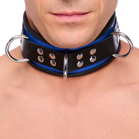 Collier en cuir 3 Anneaux D | Bleu-Noir 2