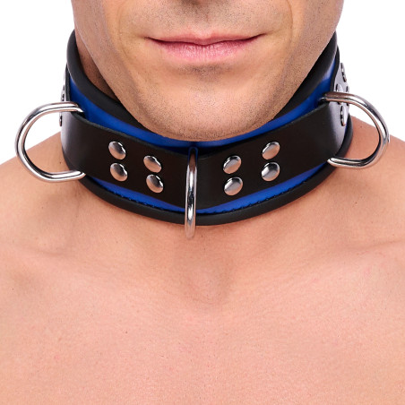 Collier en cuir 3 Anneaux D | Bleu-Noir