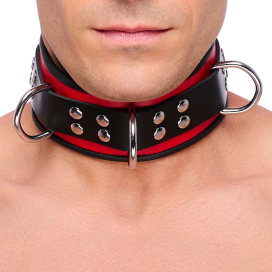 Collier en cuir 3 Anneaux D | Rouge-Noir 2