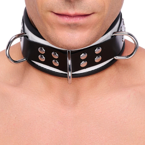 Collier en cuir 3 Anneaux D | Blanc-Noir