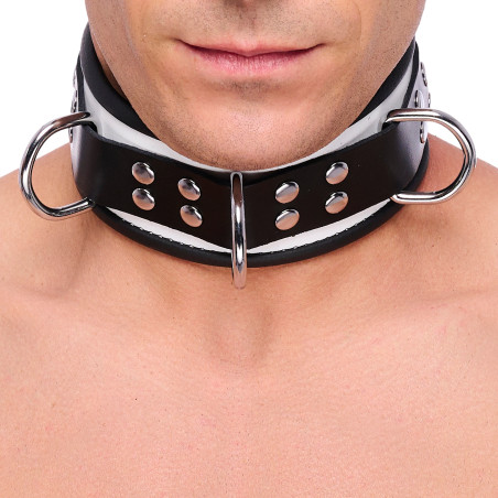 Collier en cuir 3 Anneaux D | Blanc-Noir
