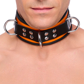 Collier en cuir 3 Anneaux D | Orange-Noir 2