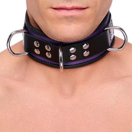 Collier en cuir 3 Anneaux D | Violet-Noir