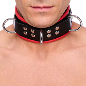 Collier en cuir 3 Anneaux D Rouge
